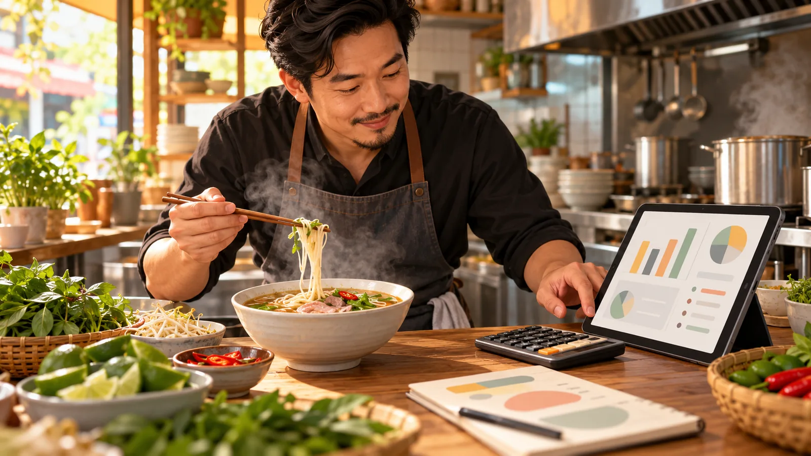 Tự làm máy tính giá vốn món ăn (food cost) cho quán Việt bằng Gemini Canvas: tô phở tốn bao nhiêu, nên bán giá nào