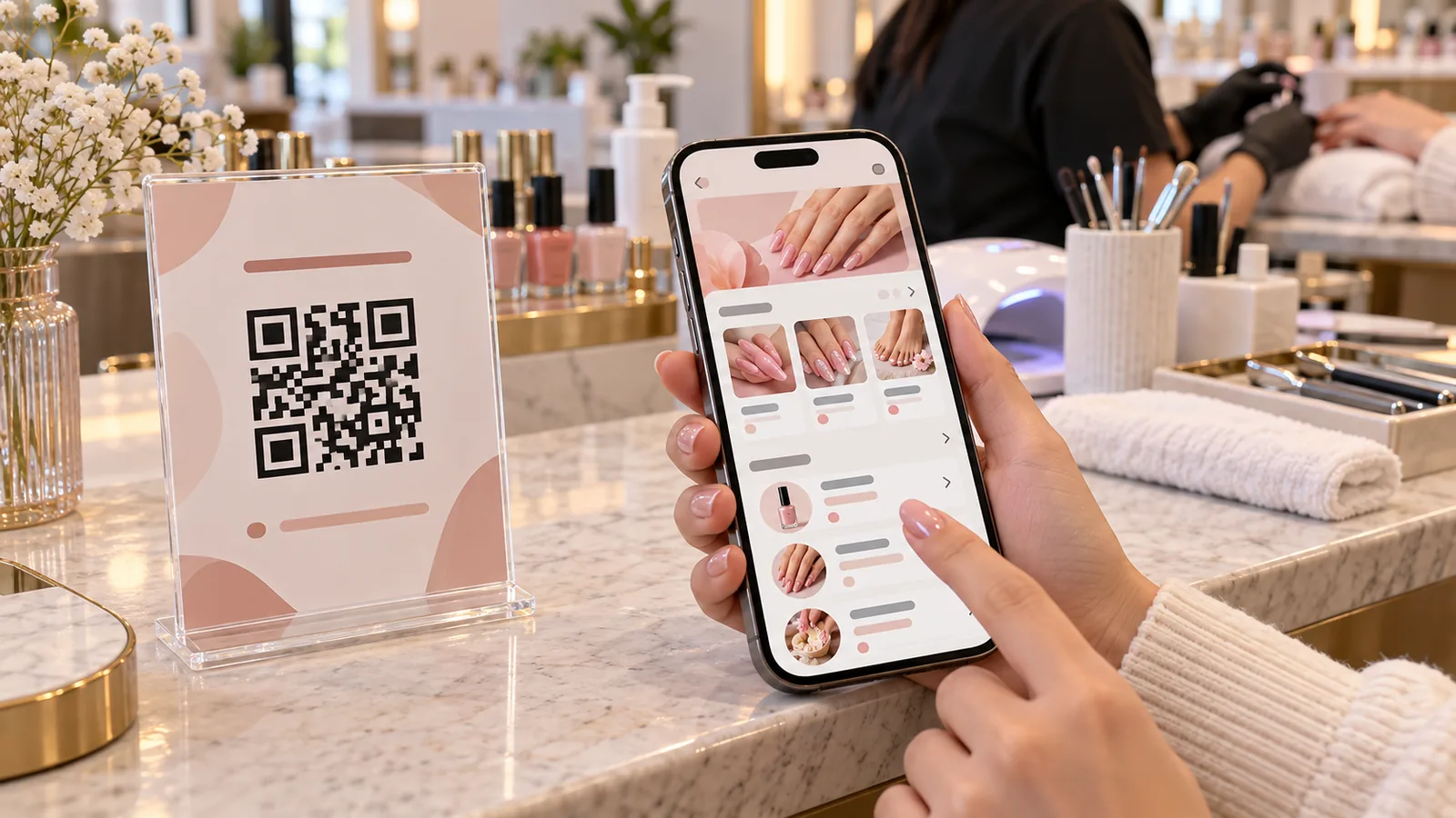 Bảng giá song ngữ trên điện thoại, khách quét mã QR là xem