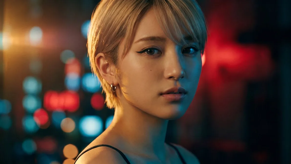 Chân dung cận cảnh ánh sáng điện ảnh, nền đèn bokeh nhiều màu: ảnh bìa, poster, ảnh minh họa