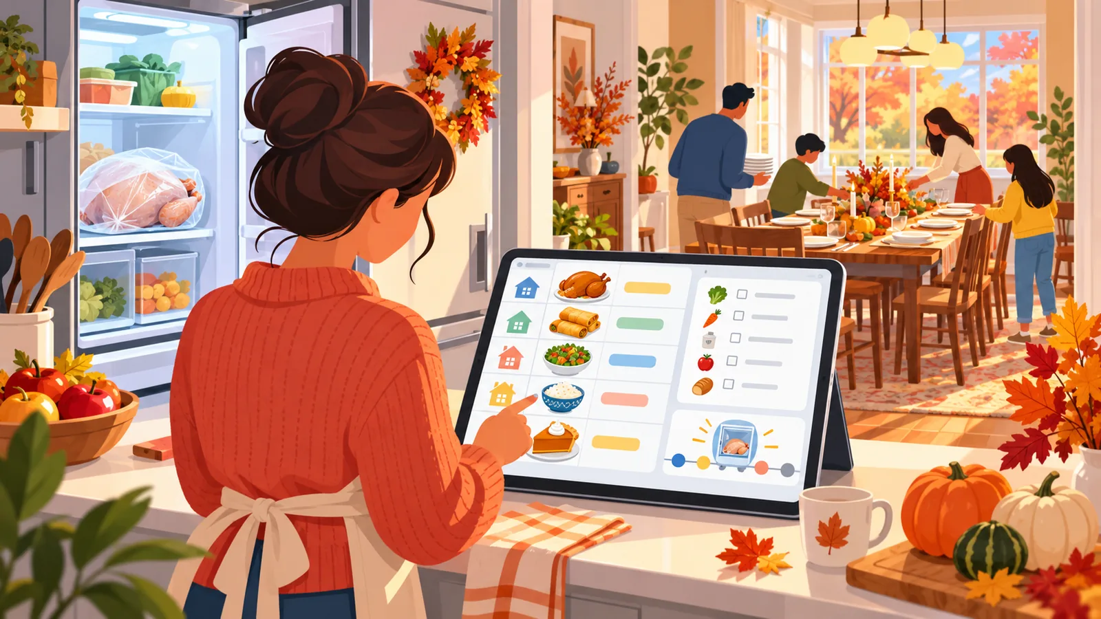 Lên kế hoạch tiệc Thanksgiving cho gia đình 20 người: chia món, đi chợ, rã đông gà tây